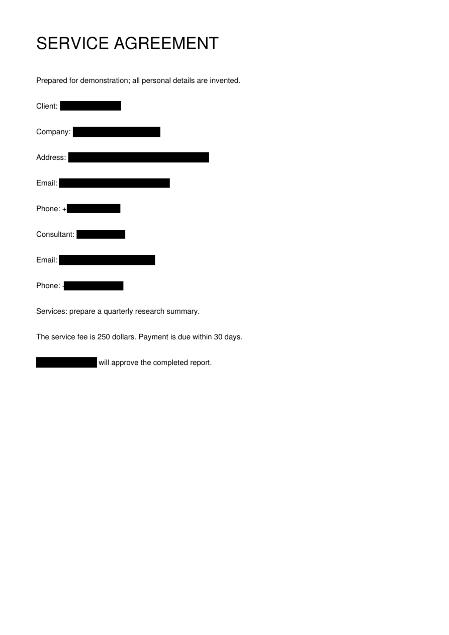 Actual scanned agreement after redaction